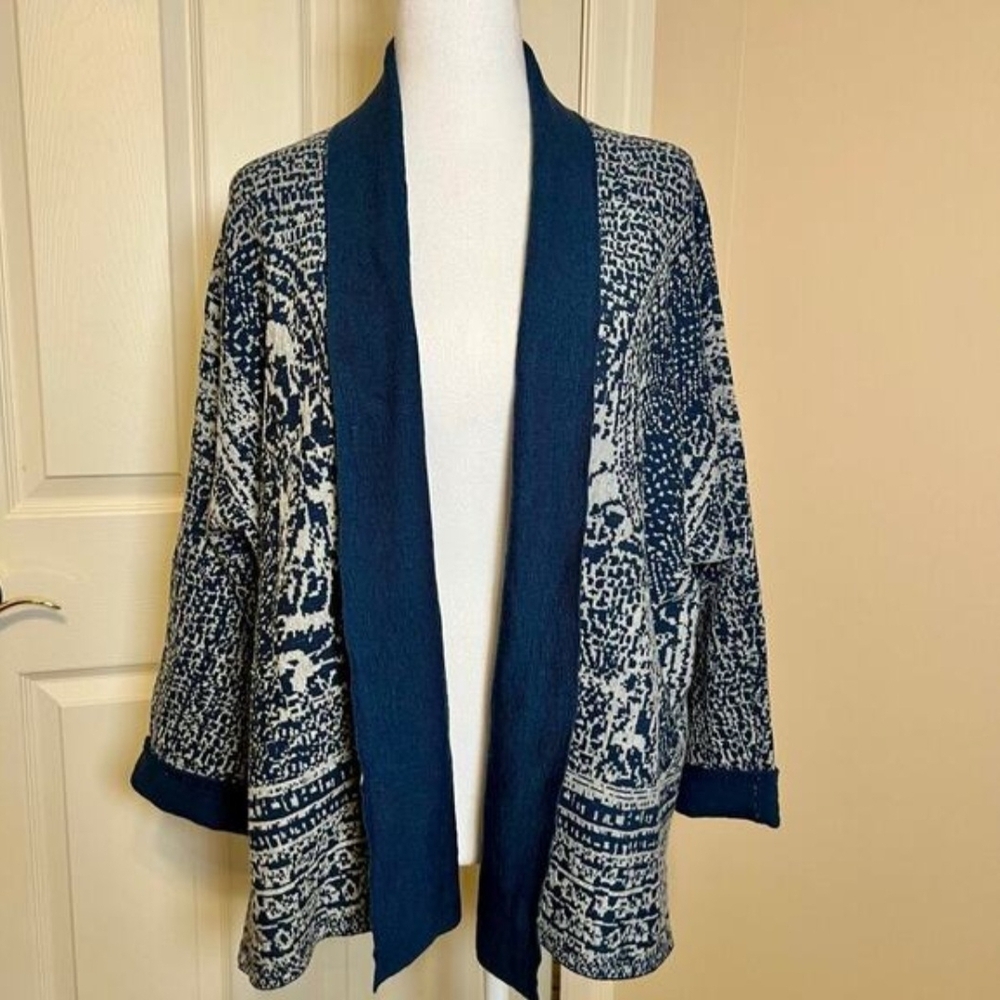 J. Jill Pure Jill Navy & Taupe/Gray Sweater Cardigan Sz SP Small Petite EUC